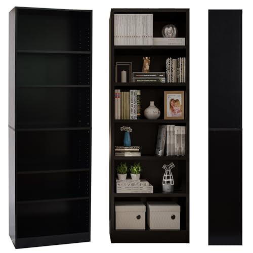 Absolute Deal Limited 6 Tier Tall Wooden Book Shelf with Adjustable Shelves – Narrow Freestanding Storage Unit for Living Room, Bedroom, Home Office, Compact Display Unit (60 x 29 x 180 cm)
