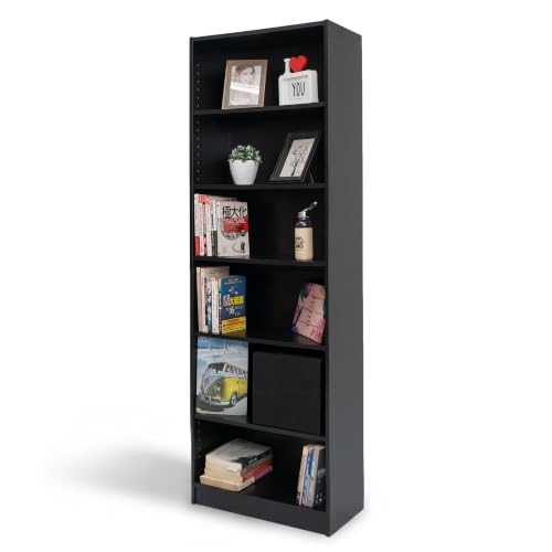 Absolute Deal Black Bookcase Tall 6 Tier Free Standing Adjustable Shelf