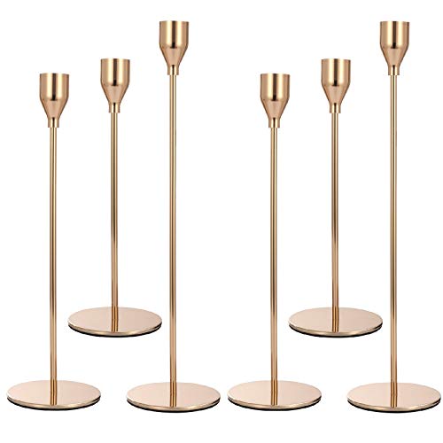 Anndason Set of 6 Gold Candlestick Holders Gold Candle Holder Taper Candle Holders Candle Holders Decorative Candlestick Holder for Home Decor, Wedding, Dinning, Party, Anniversary (Gold)