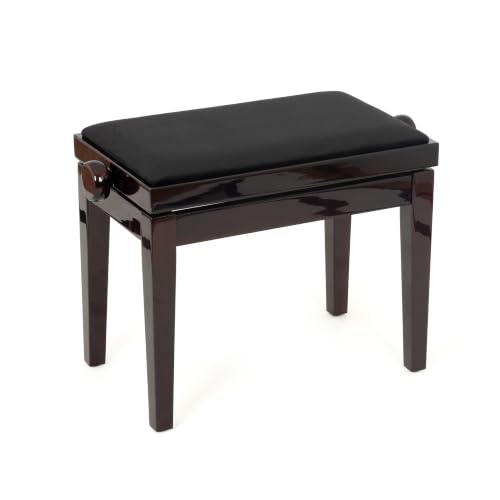 Musisca HY202 adjustable piano stool in mahogany gloss with black velvet upholstery