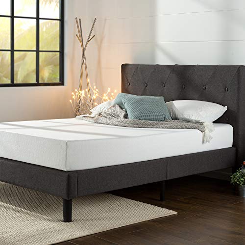 Zinus Shalini Upholstered Bed Frame with Headboard - King 150x200 cm - 35 cm High - Wood Slat Support - Easy Assembly - Dark Grey
