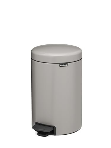 Brabantia NewIcon Pedal Bin 12L, Medium Waste Bin for Kitchen, Soft Closing Lid, Light Pedal Operation, Removable Inner Bucket, Non-Slip Base, Soft Grey, Free PerfectFit Rubbish Bags, 25 x 34 x 41 cm