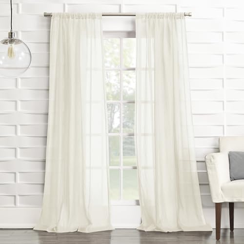 "No. 918 Tayla Crushed Texture Semi-Sheer Rod Pocket Curtain Panel, 50"" x 120"", Cream Off-White"