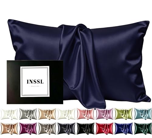 INSSL Silk Pillowcase for Women, Mulberry Silk Pillowcase for Hair and Skin and Stay Comfortable and Breathable During Sleep (Navy Blue, Standard)