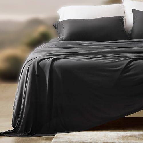 SLEEP ZONE Bedding Jersey Knit King Bed Sheets Set, 4 Pieces Bedding, Brush Microfiber, Soft and Breathable with Flat Sheet, Fitted Sheet, Pillow Case, Deep Pocket (Black, King)