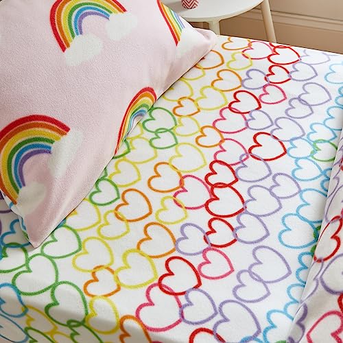 Catherine Lansfield Rainbow Hearts Cosy Fleece Single Fitted Sheet Pink