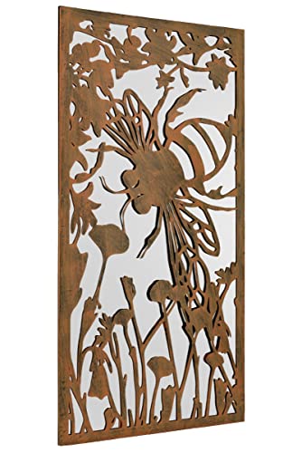 MirrorOutlet Large Metal Rusted Bumblebee Portrait Shaped Garden Outdoor Mirror 118x58cm, GM110, Bronze