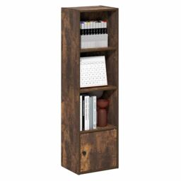 Furinno LUDER 4-Tier Bookshelf with Open Shelf, Standing Bookcase with 1 Door Cabinet, 23.6 x 30.5 x 106.2 cm, for Organization and Storage, for Living Room, Bedroom, Home Office, Amber Pine