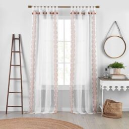 "Elrene Home Fashions Shilo Boho Sheer Tab Top Window Curtain Panel with Tassels, 52""x95"" (1, Terracotta"