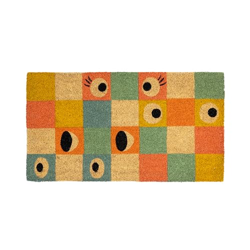 Fisura – Original Doormat “Eyes” Made of Coconut Fiber with Non-Slip PVC Base, Home Entrance Doormat, Checkered Doormat, Hand-Painted, Dimensions: 70 cm x 40 cm