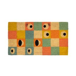 Fisura – Original Doormat “Eyes” Made of Coconut Fiber with Non-Slip PVC Base, Home Entrance Doormat, Checkered Doormat, Hand-Painted, Dimensions: 70 cm x 40 cm