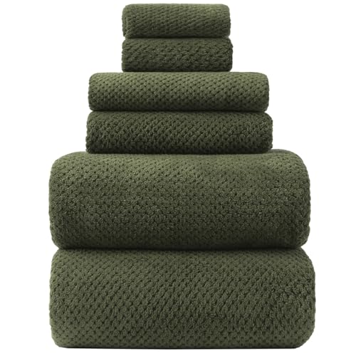 HVMS Oversized Bath Towels Extra Large 40x80 Inches Bath Sheets for Adults Super Soft Quick Dry Highly Absobent Microfiber Shower Towels (6 Piece,Green)