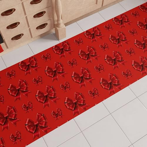 PETTI Artigiani Italiani - Christmas Kitchen Rug, Christmas Kitchen Runner, Non-Slip and Washable Christmas Kitchen Rug, Christmas Rug 52x240 cm Red Bow, Made in Italy