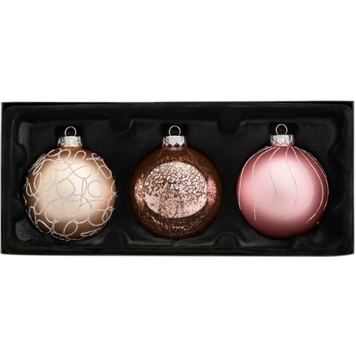 WeRChristmas Glass Baubles, Rose Gold, 3-Piece
