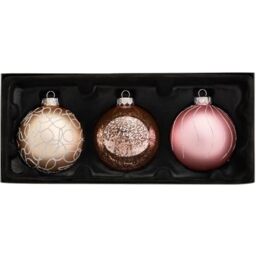 WeRChristmas Glass Baubles, Rose Gold, 3-Piece