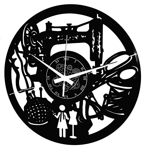 Instant Karma Clocks - Sewing and Tailoring Wall Clock with Dressmaker Silhouette and Tools - Silent No-Ticking - Perfect for Bedroom, Office, Studio, Cabin, Living Room - Unique Decoration