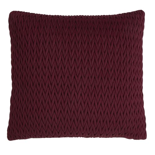 Laurence Llewelyn-Bowen - Red Plain Plaited Cushion - 43 x 43cm - Velvet Cushion with Filling/Padding Included - Red Wine Crotchet - Amory Collection