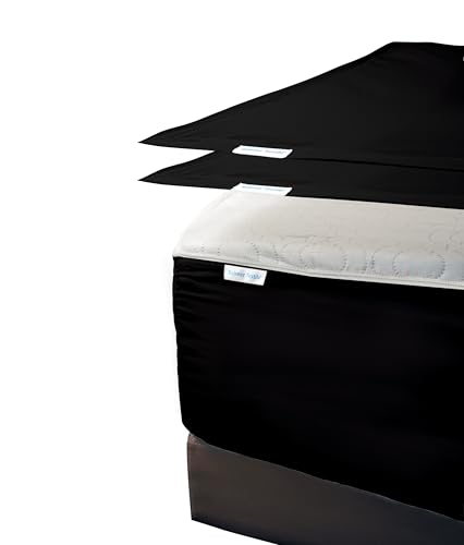 "Zip On Fitted Sheet Twin Size Black Color 600 TC Cotton 15"" Deep - 1 Base + 2 Top Sheets, Zipper Fitted Sheet, Up to 15"" Deep Pocket, 39""x75"", Easy to Change & Install, Black"