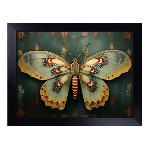 Lap Tray with Bean Bag Cushion, Moth Art Deco - Handmade in the UK, Raised Wooden Edge, Padded Cushion, Heat-Resistant Wipe-Clean Surface, for Meals, Laptops and Crafts
