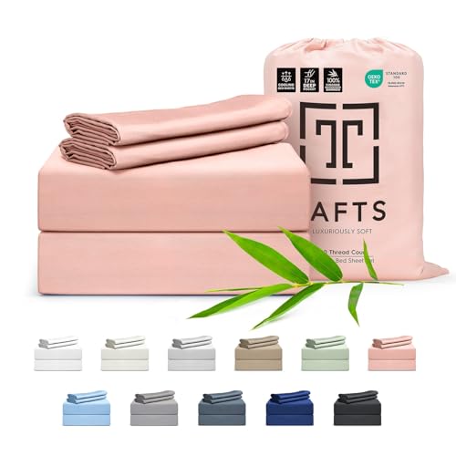 Tafts Cali-King Sheets Set, Pure 100% Viscose derived from Bamboo Bed Sheets Set, Luxuriously Soft, Silky, Cooling Sheets, Double Stitched, Lifetime Quality Promise (Pale Blush)
