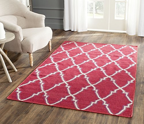 Safavieh Contemporary Indoor Flatweave Rectangle Area Rug, Dhurrie Collection, DHU564, in Red / Ivory, 122 X 183 cm for Living Room, Bedroom or Any Indoor Space