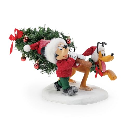 Department 56 Possible Dreams Disney Mickey Mouse and Pluto The Perfect Tree Figurine, 6.5 Inch, Multicolor