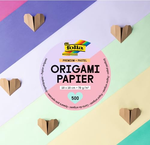 folia 89960 Premium Folding Sheets 70 g/m??, Pastel, 10 x 10 cm, 500 Sheets in 10 Different Colours, for Crafts, Decorating and Decorating