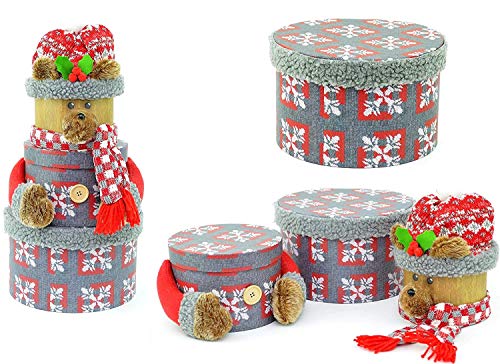 SHATCHI Reindeer Christmas Novelty Stacking 3 Pcs Set Xmas Decorations Gifts Present Round Shape Boxes For Chocolates Candy