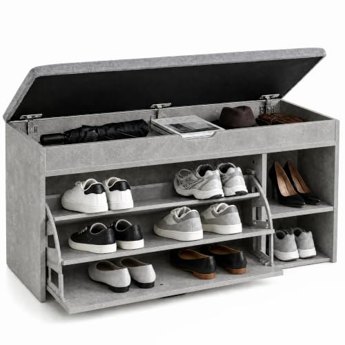 Meerveil Shoe Storage Bench with Seat and Flip Drawer, W100 x D30 x H52 cm