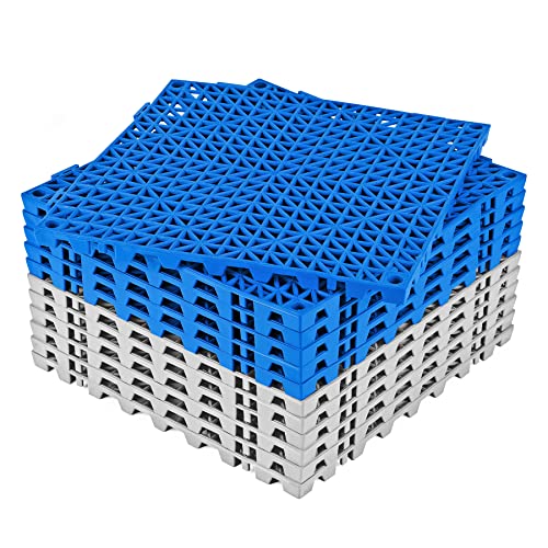 "Modular Interlocking Cushion 12 Pcs 11.8"" x 11.8"" Interlocking Rubber Floor Drain Holes Non-Slip Splicing Drainage Mats for Deck, Shower, Kitchen, Drain Pool, Sauna Bath, Indoor Outdoor (Gray & Blue)"