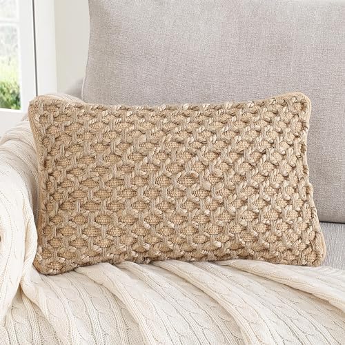 "Boho Living Jada Decorative Throw, Includes Accent, Premium Woven Design, Living Room D??cor, (1) 12"" x 20"" Pillow Cover with Insert, Beige"