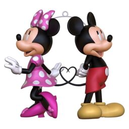 Hallmark Keepsake Disney Hanging Ornament - Minnie & Mickey Mouse Heart Design, Red, Pink & Black