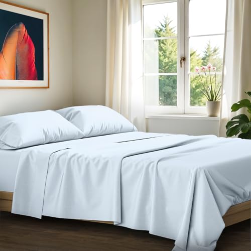 "Ashton Sheets 100% Egyptian Cotton Sheets Queen Size - Luxury 1200 Series High Thread Count Queen Size Sheets (4 PC, Light Blue), 17"" Deep Pocket, Cooling, Sateen Hotel Bedding - Signature Collection"