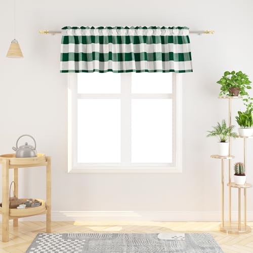 Natus Weaver Window Curtain Valances 18 inches Long Living Room Bedroom Kitchen 1 Panel Buffalo Check Small Short Mini Valance Curtain Topper Rod Pocket Classic Country Farmhouse - Dark Green & White