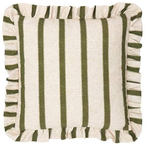 furn. Wylder Connie Square Polyester Filled Cushion – Striped Ruffle Linen Textured Decorative Pillow (Moss – 45x45cm)