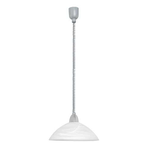 Eglo Lord 2 Height Adjustable Pendant Light, Classic Living Room and Kitchen Hanging lamp, matt Nickel and White Alabaster Glass E27 Socket