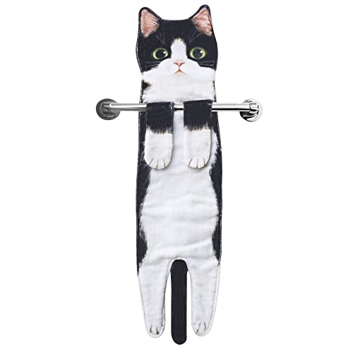 Funny Hand Towels for Bathroom Kitchen Decor - Cute Cat Hanging Hand Towel Kitchen Gadgets - Unique Housewarming Birthday Christmas Cat Lover Gift Ideas for Women Mom Lady Adults