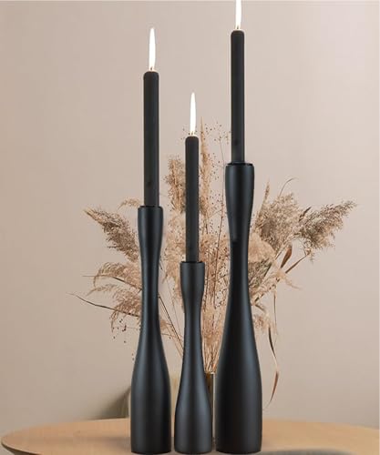 SDALI HOME Wood Candle Holders for Taper Candles,Tall Candle Holders for Table Centerpiece(12″/10″/7.5″H),Decorative Modern Candlestick Holders Set 3 with Black Metal Cup