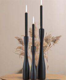 SDALI HOME Wood Candle Holders for Taper Candles,Tall Candle Holders for Table Centerpiece(12″/10″/7.5″H),Decorative Modern Candlestick Holders Set 3 with Black Metal Cup