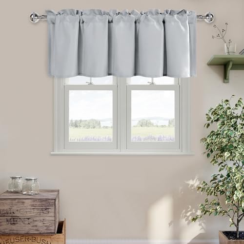 DWCN Valance Curtains for Living Room, Silver Grey Kitchen Valance Solid Short Topper, Room Darkening Curtain Valance, Basement Curtain for Window Treatment, 1 Panel, 52 X 18 Inch, Silver Grey