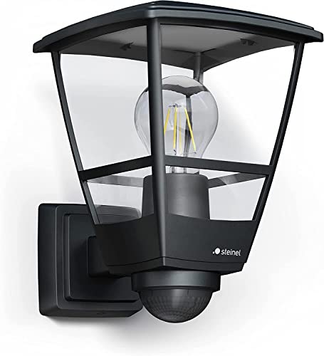 Steinel L 10 S Black Outdoor Wall Light, 180° Motion Sensor, Classic Outdoor Wall Lamp, E27, Lantern for House Entrance