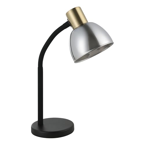 Eglo Macere Table lamp, Table Light for Office and Bedroom, Desk lamp Made of Metal in Black and Gold, Smoked Glass, Bedside lamp with E14 Socket