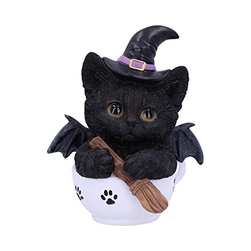 Nemesis Now Kit Novelty Tea Cup Witch Cat Figurine, Polyresin, Black
