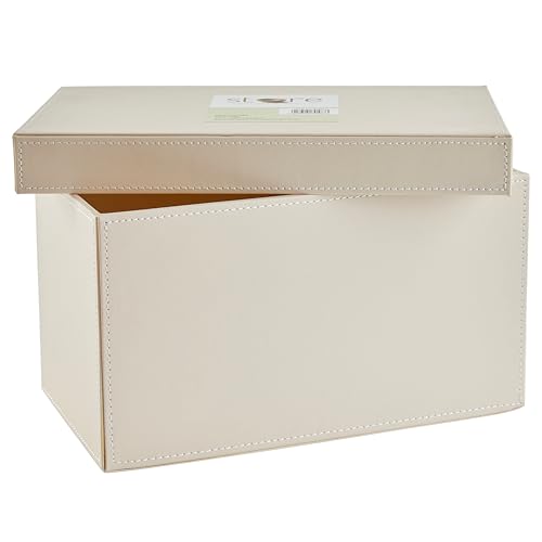 Premier Housewares Elegant Cream Faux Leather CD Storage Box - Versatile Box For Storage - Lightweight Storage Box With Lids For Living Room - Portable Storage Box For CD