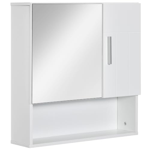 kleankin Bathroom Mirror Cabinet Wall Mounted with Double Doors White
