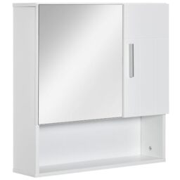 kleankin Bathroom Mirror Cabinet Wall Mounted with Double Doors White