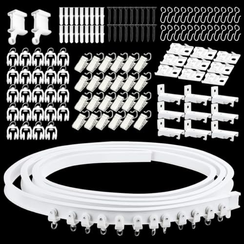KOLAKO Ceiling Curtain Track Flexible Curved Curtain Track Wall Mount Bendable Sliding Curtain Rail System Room Divider for Bay Window Bunk Bed RV 2.6M