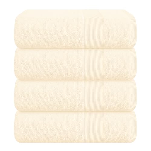 BELIZZI HOME 4 Pack Bath Towel Set 27x54, 100% Ring Spun Cotton, Ultra Soft Highly Absorbent Machine Washable Hotel Spa Quality Bath Towels for Bathroom, 4 Bath Towels - Ivory
