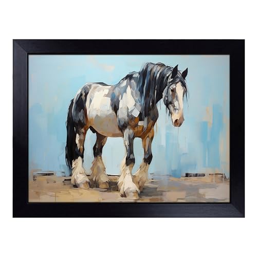 Lap Tray with Bean Bag Cushion, Shire Horse Gestural - Handmade in the UK, Raised Wooden Edge, Padded Cushion, Heat-Resistant Wipe-Clean Surface, for Meals, Laptops and Crafts
