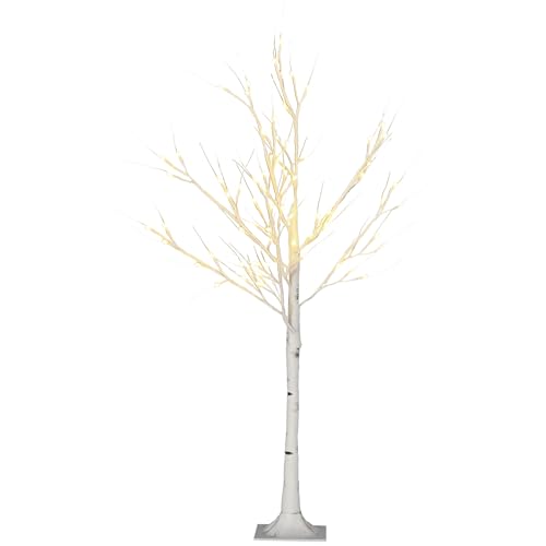 HOMCOM 4ft Artificial White Birch Tree Light Warm White Pre-Lit LED Light